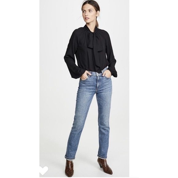 Theory Classic Scarf Top in Black Medium Womens Long Sleeve Blouse - Picture 6 of 14